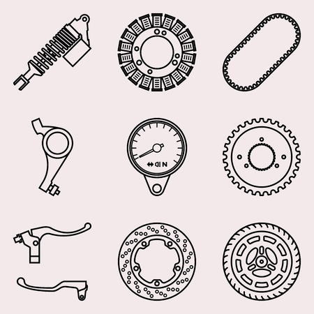 Set of motorcycle parts icons. Vector illustrationのイラスト素材