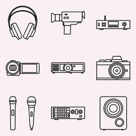 Audio and visual equipment icon set. Vector thin lineのイラスト素材