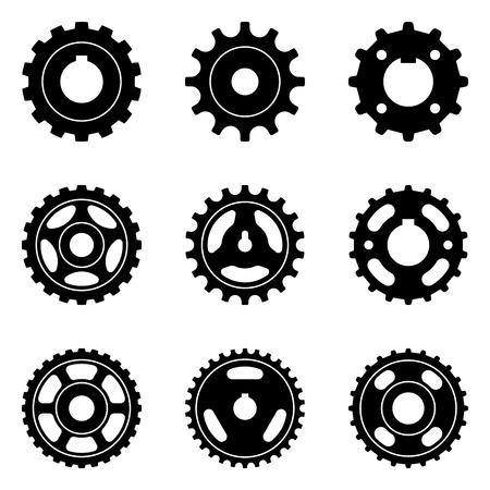 Types of sprocket wheel icons. Silhouette vectorのイラスト素材
