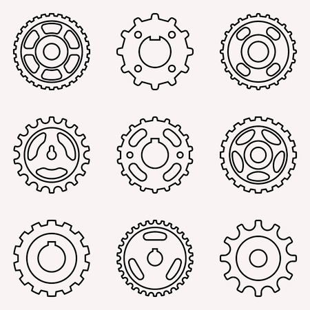 Types of sprocket wheel icons. Vector thin lineのイラスト素材