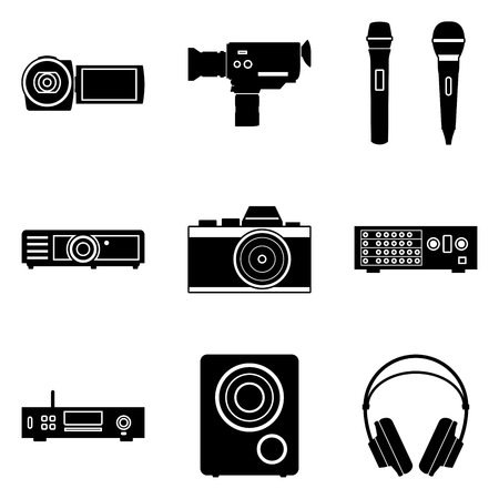 Audio and visual equipment icon set. Silhouette vectorのイラスト素材
