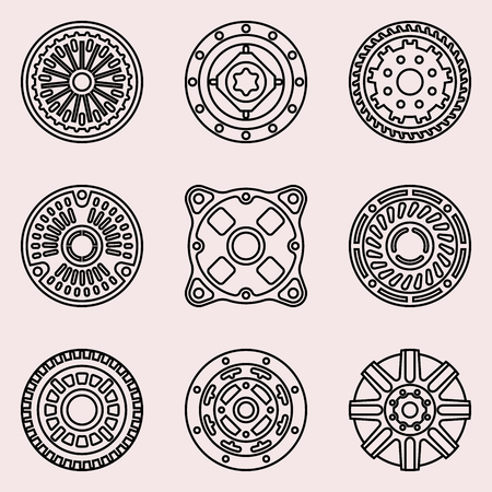 Flange cover icon set. Vector thin lineのイラスト素材
