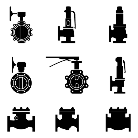 industrial valve. safety, butterfly and check valve. silhouette vectorのイラスト素材