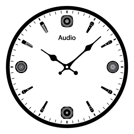 Wall clock with audio icons. Vector illustrationのイラスト素材