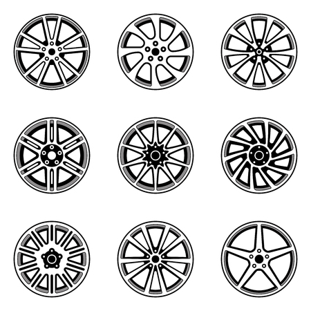 Set of car wheel rim. Vector illustrationのイラスト素材