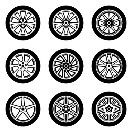 Car wheel icon set. Vector illustrationのイラスト素材
