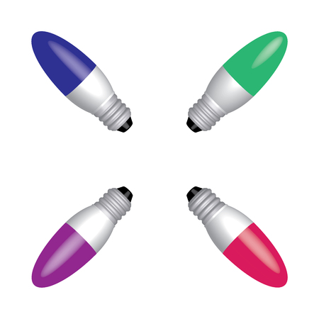 Colored bulbs. Candle bulbs. 3D effect vectorのイラスト素材