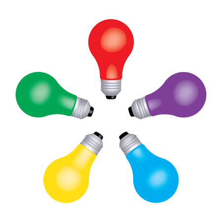 Colored light bulbs with different angle of view. 3D effect vectorのイラスト素材
