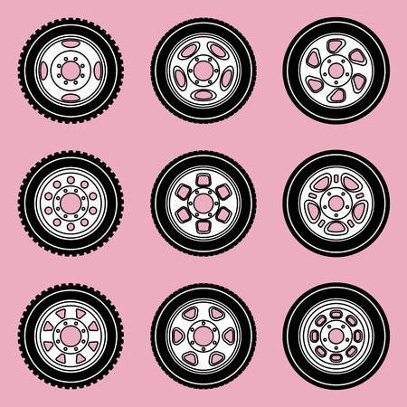 Truck wheel icon set. Vector illustrationのイラスト素材