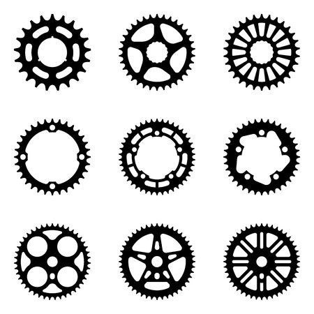 Sprocket wheel icon set. Bicycle parts. Silhouette vectorのイラスト素材