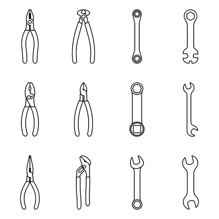 Hand tools. Pliers. Vector thin lineのイラスト素材