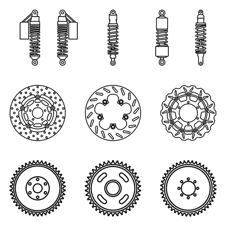 Motorcycle parts. Suspension and brake. Vector illustrationのイラスト素材