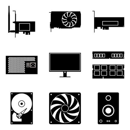 Set of computer components icon. Silhouette vectorのイラスト素材
