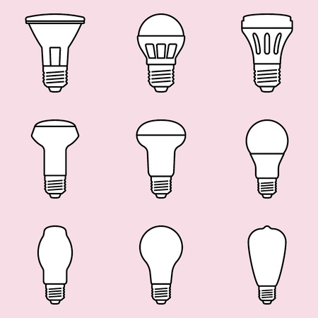 Electric light bulb icon set. Vector thin lineのイラスト素材