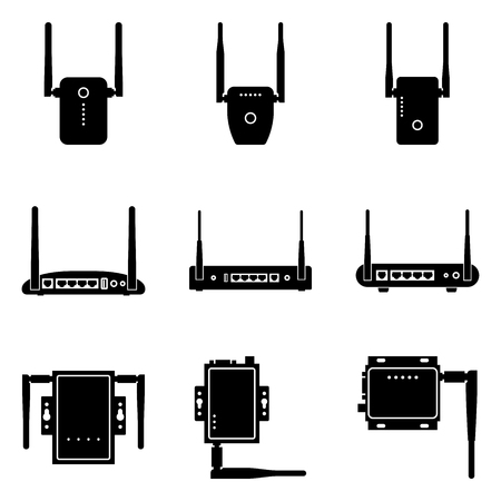 Set of wireless devices. Networking. Silhouette vectorのイラスト素材