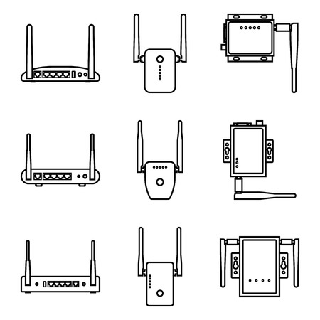Set of wireless devices. Networking. Thin line vectorのイラスト素材