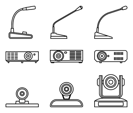Conference equipment. Thin line vector iconsのイラスト素材