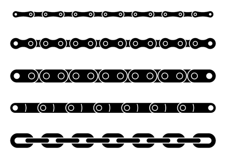Various types of steel chains. Silhouette vector iconsのイラスト素材