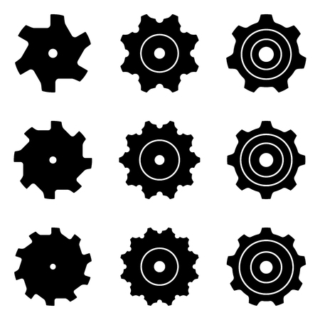 Set of pulley and sprocket wheel. Silhouette vector iconsのイラスト素材