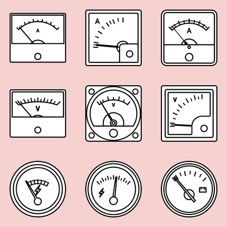 Analog ammeter and voltmeter. Flat vector iconsのイラスト素材