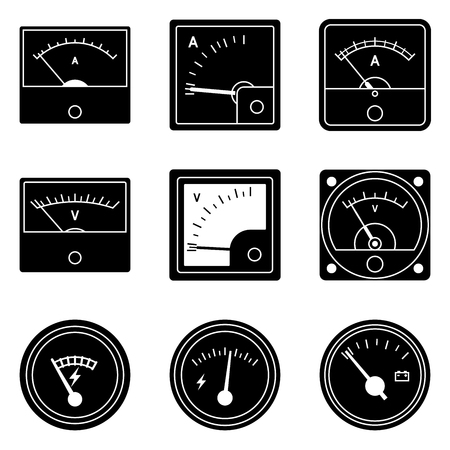 Analog ammeter and voltmeter. Electrial gauge. Vector illustrationのイラスト素材