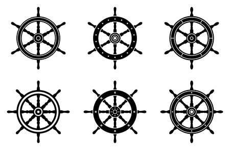 Ship steering wheel. Flat icons. Silhouette vectorのイラスト素材