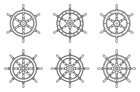Ship steering wheel. Flat icons. Thin line vectorのイラスト素材