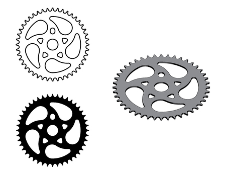 Sprocket wheel. Bicycle parts. Flat and 3D effect vectorのイラスト素材