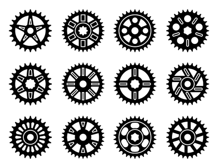 Various types of roller chain sprockets. Silhouette vector iconsのイラスト素材