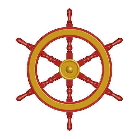 Brass and wood ship wheel. 3D effect vectorのイラスト素材