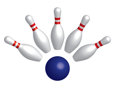Bowling pins and bowling ball. 3D effect. Vector illustrationのイラスト素材
