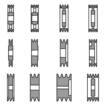 Set of pulleys for V belt. Flat icons. Vector illustrationのイラスト素材