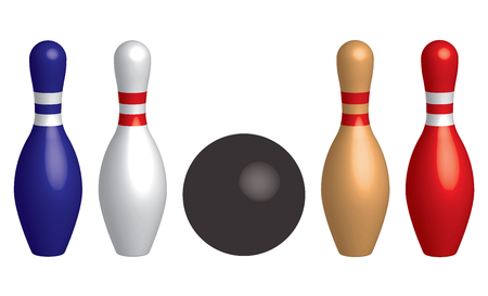Bowling ball and bowling pins. 3D effect vectorのイラスト素材