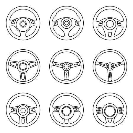 Set of car steering wheel icons. Car parts.のイラスト素材