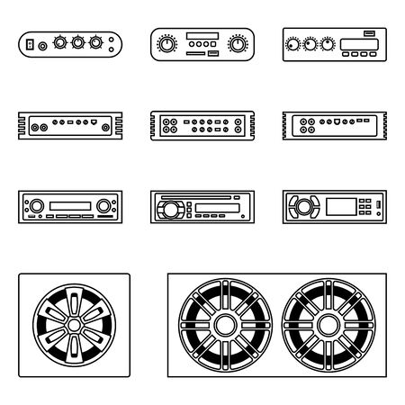 Car audio. Amplifier, multimedia receiver and speaker.のイラスト素材