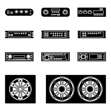 Car audio. Amplifier, multimedia receiver and speaker.のイラスト素材