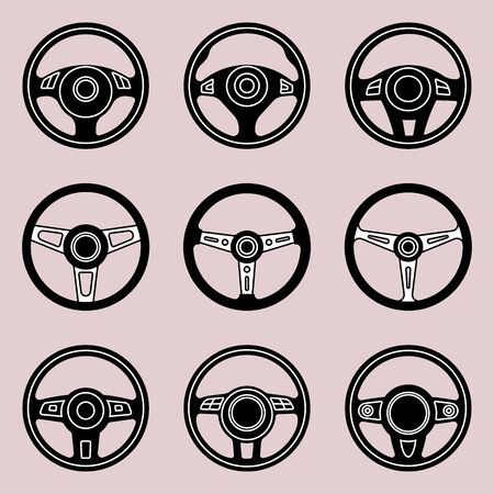 Set of car steering wheel icons. Car parts.のイラスト素材
