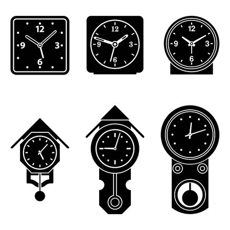 Pendulum clock and alarm clock. Home furniture. Silhouette iconsのイラスト素材