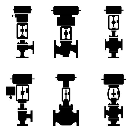 Regulating valve. Pneumatic control valve. Silhouette iconsのイラスト素材