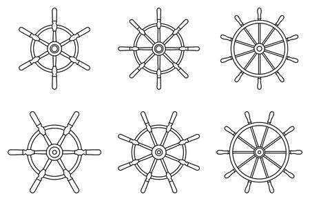 Metal ship wheel icon set. Thin line vectorのイラスト素材
