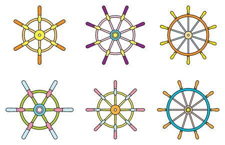 Metal ship wheel icon set.. Vector illustrationのイラスト素材
