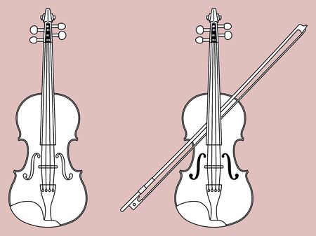 Violin icon set. Vector thin lineのイラスト素材