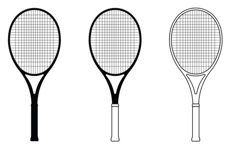 Tennis racket. Flat icons. Thin line and silhouette vectorのイラスト素材
