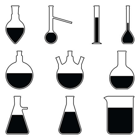 Flasks and beakers. Laboratory instruments. Vector illustrationのイラスト素材