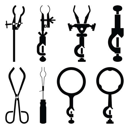 Clamp holder. Laboratory equipment. Silhouette vectorのイラスト素材