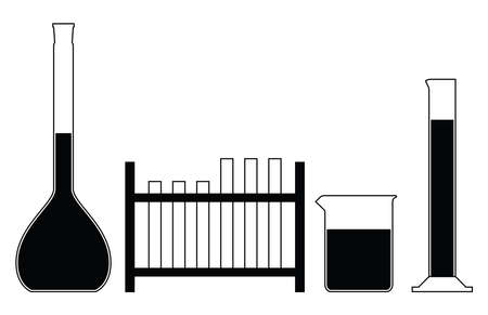 Flasks. Beaker. Test tubes. Laboratory instruments. Vector illustrationのイラスト素材