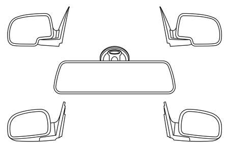 Rear view mirrors. Spare parts. Vector thin lineのイラスト素材