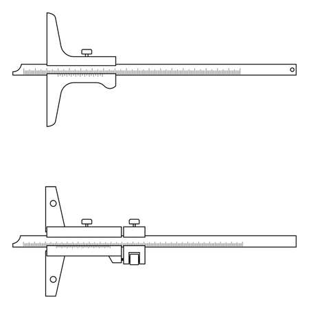 Vernier depth gage. Measuring tools. Thin line vectorのイラスト素材