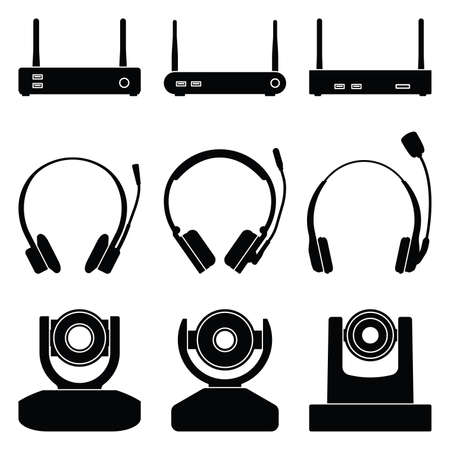 Conferencing equipment. Flat icons. Silhouette vectorのイラスト素材