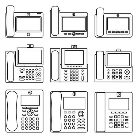 Video telephone icons set. Thin line vectorのイラスト素材